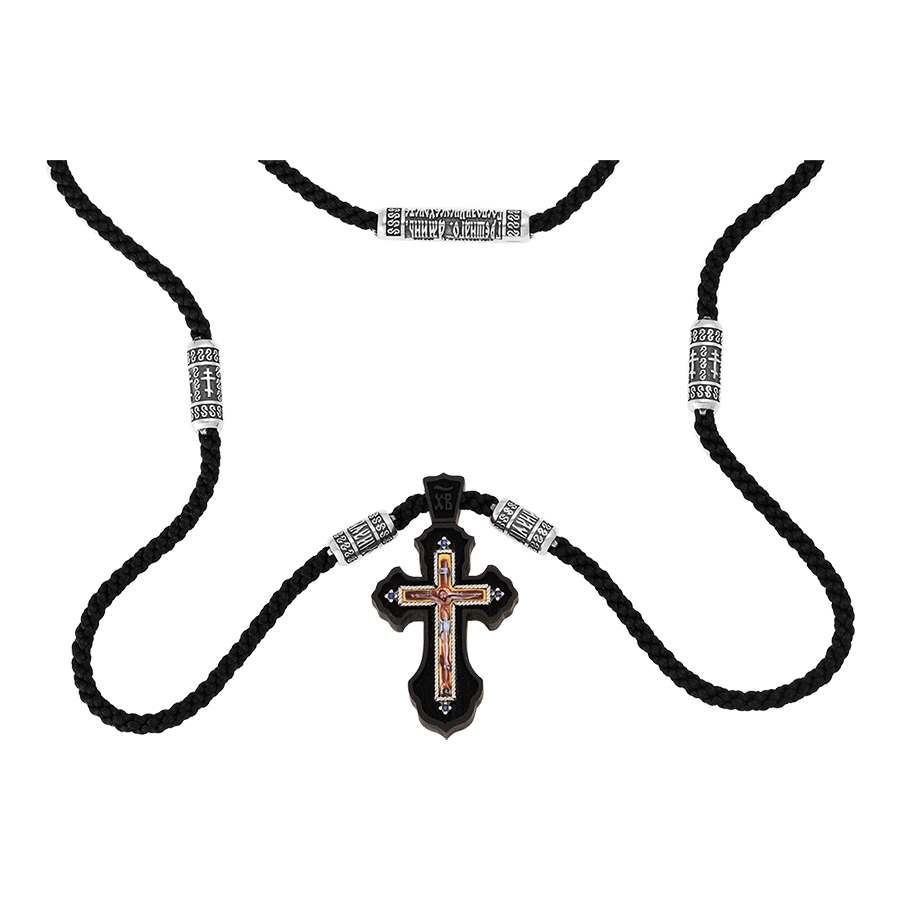Шнурок с крестом, серебро, сапфир, SОБ-313-24